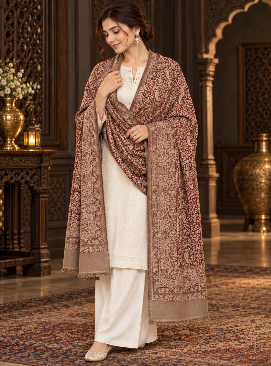 Weavers Villa Women Paisley Woven Stole Soft & Cozy, Lightweight Warmth, Versatile Festive Styling, Reversible Shawl, Viscose Shawl