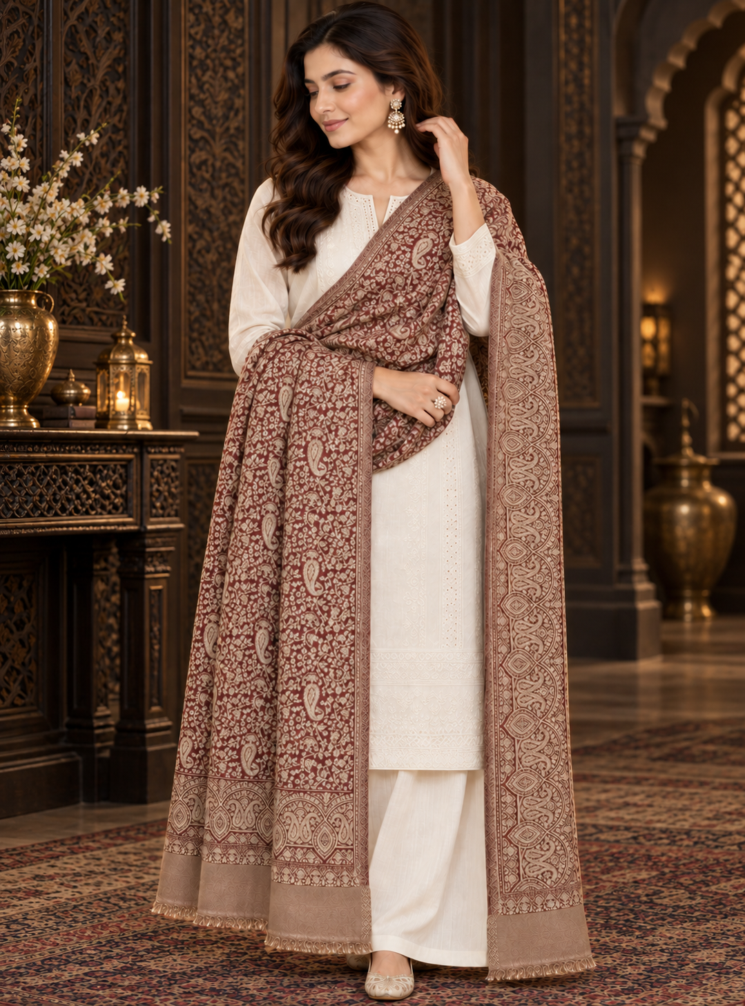 Weavers Villa Women Paisley Woven Stole Soft & Cozy, Lightweight Warmth, Versatile Festive Styling, Reversible Shawl, Viscose Shawl