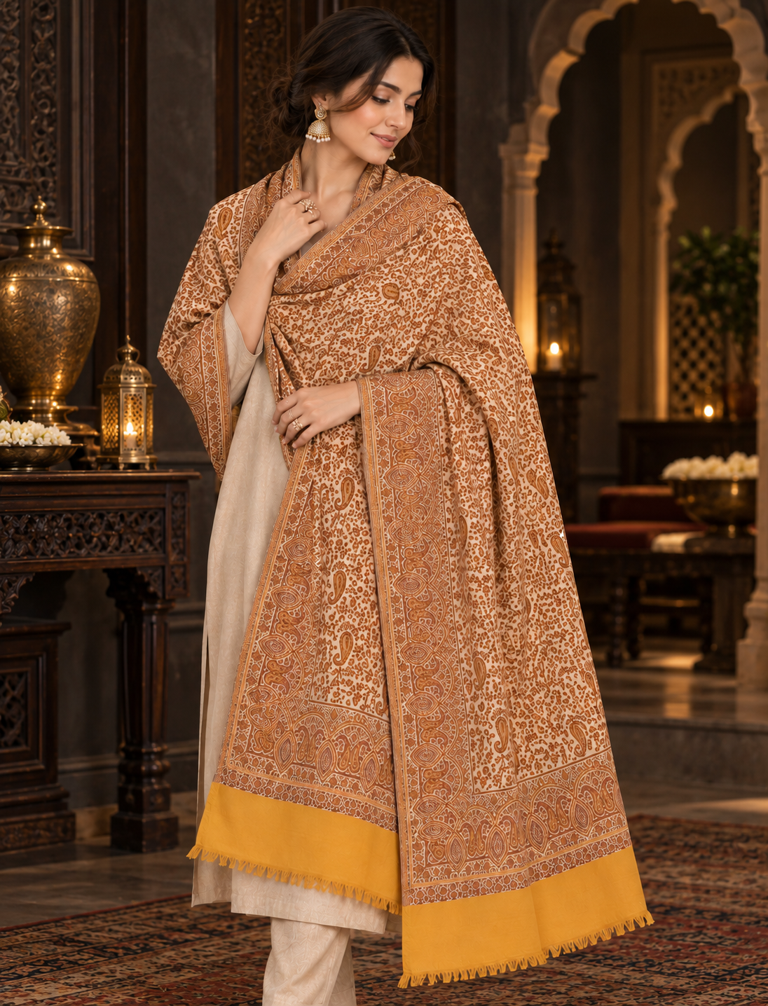 Weavers Villa Women Paisley Woven Stole Soft & Cozy, Lightweight Warmth, Versatile Festive Styling, Reversible Shawl, Viscose Shawl