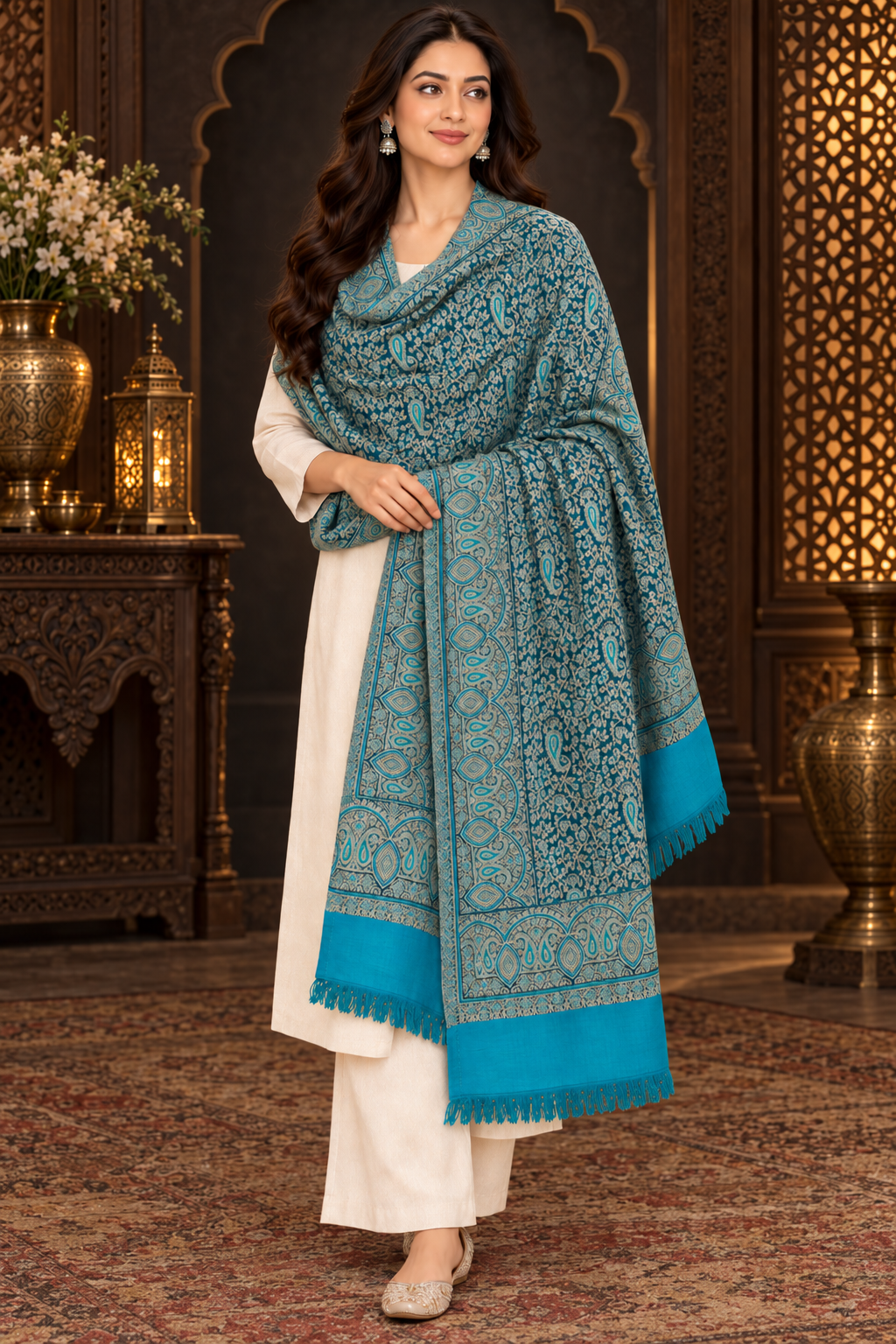 Weavers Villa Women Paisley Woven Stole Soft & Cozy, Lightweight Warmth, Versatile Festive Styling, Reversible Shawl, Viscose Shawl