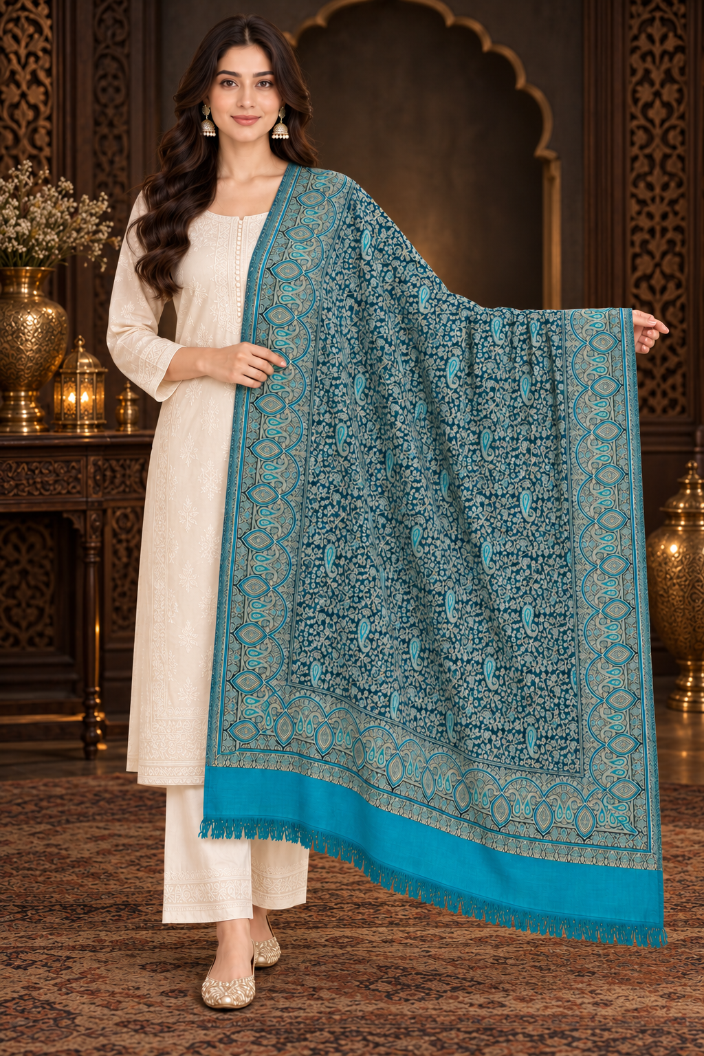 Weavers Villa Women Paisley Woven Stole Soft & Cozy, Lightweight Warmth, Versatile Festive Styling, Reversible Shawl, Viscose Shawl