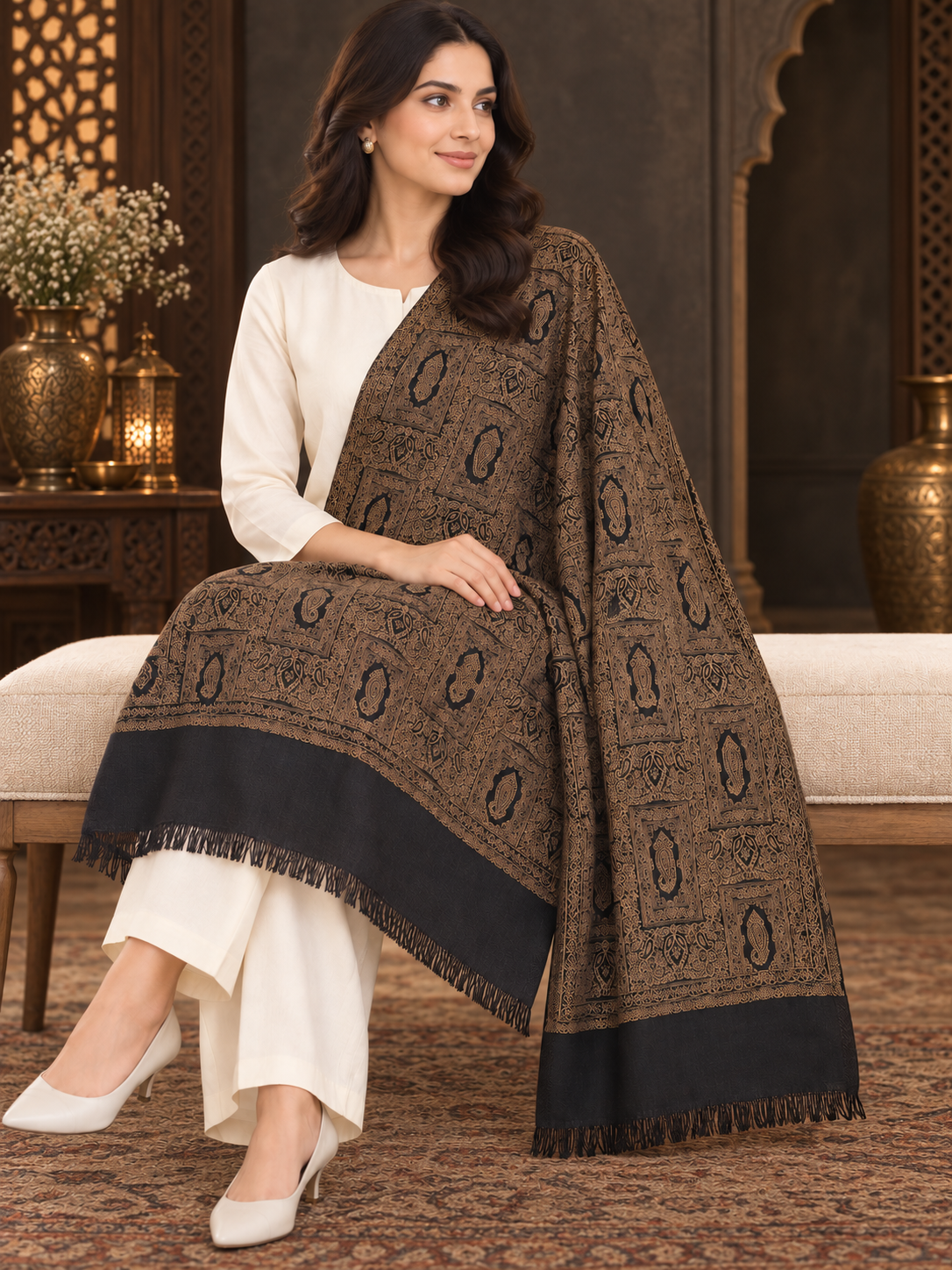 Weavers Villa Women Paisley Woven Stole Soft & Cozy, Lightweight Warmth, Versatile Festive Styling, Reversible Shawl, Viscose Shawl
