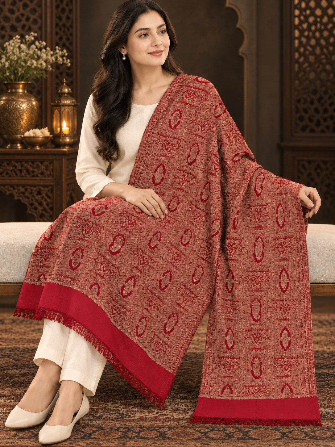 Weavers Villa Women Paisley Woven Stole Soft & Cozy, Lightweight Warmth, Versatile Festive Styling, Reversible Shawl, Viscose Shawl