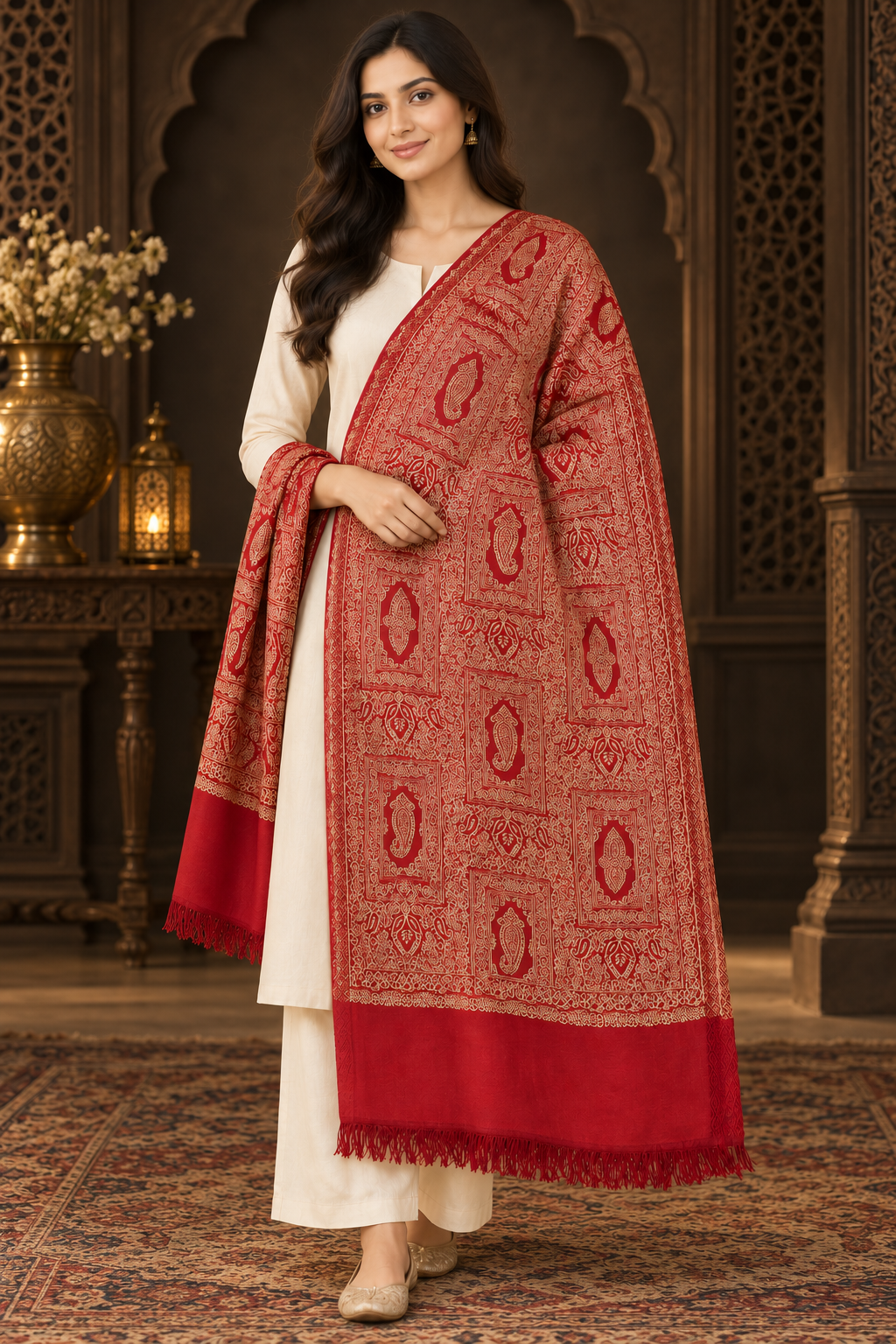 Weavers Villa Women Paisley Woven Stole Soft & Cozy, Lightweight Warmth, Versatile Festive Styling, Reversible Shawl, Viscose Shawl