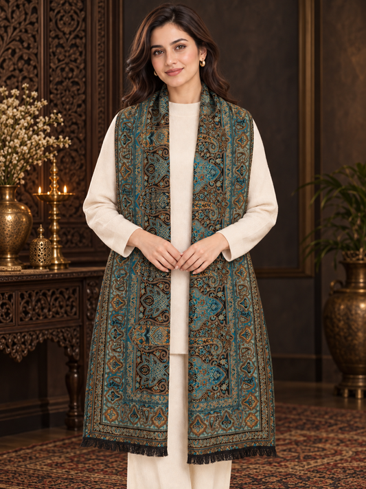 Weavers Villa Ornate Paisley Woven Stole with Elegant Border For Women Soft & Cozy, Lightweight Warmth, Versatile Festive Styling, Reversible Shawl, Viscose Shawl