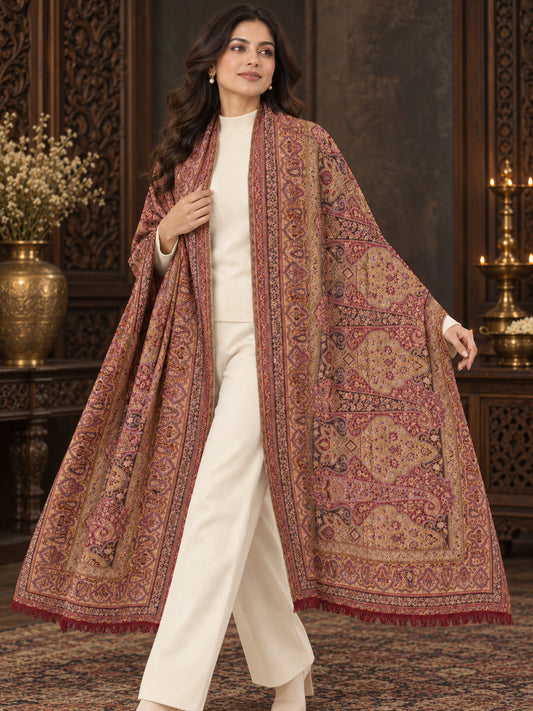 Weavers Villa Ornate Paisley Woven Stole with Elegant Border For Women Soft & Cozy, Lightweight Warmth, Versatile Festive Styling, Reversible Shawl, Viscose Shawl