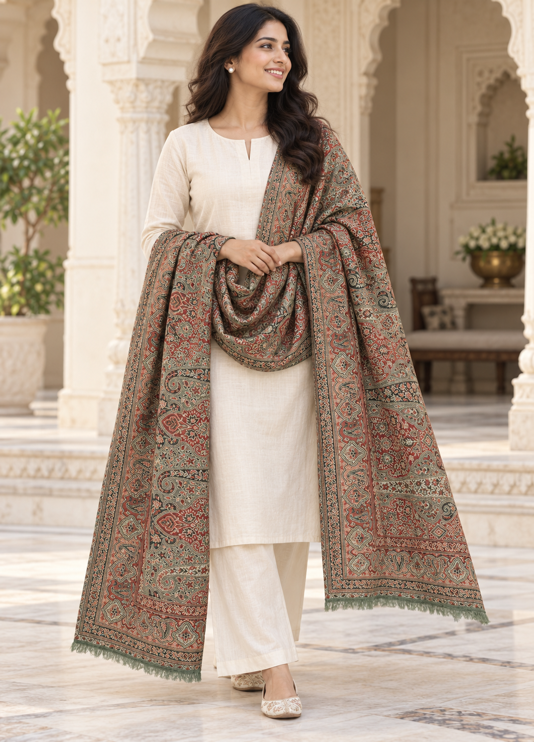 Weavers Villa Ornate Paisley Woven Stole with Elegant Border For Women Soft & Cozy, Lightweight Warmth, Versatile Festive Styling, Reversible Shawl, Viscose Shawl