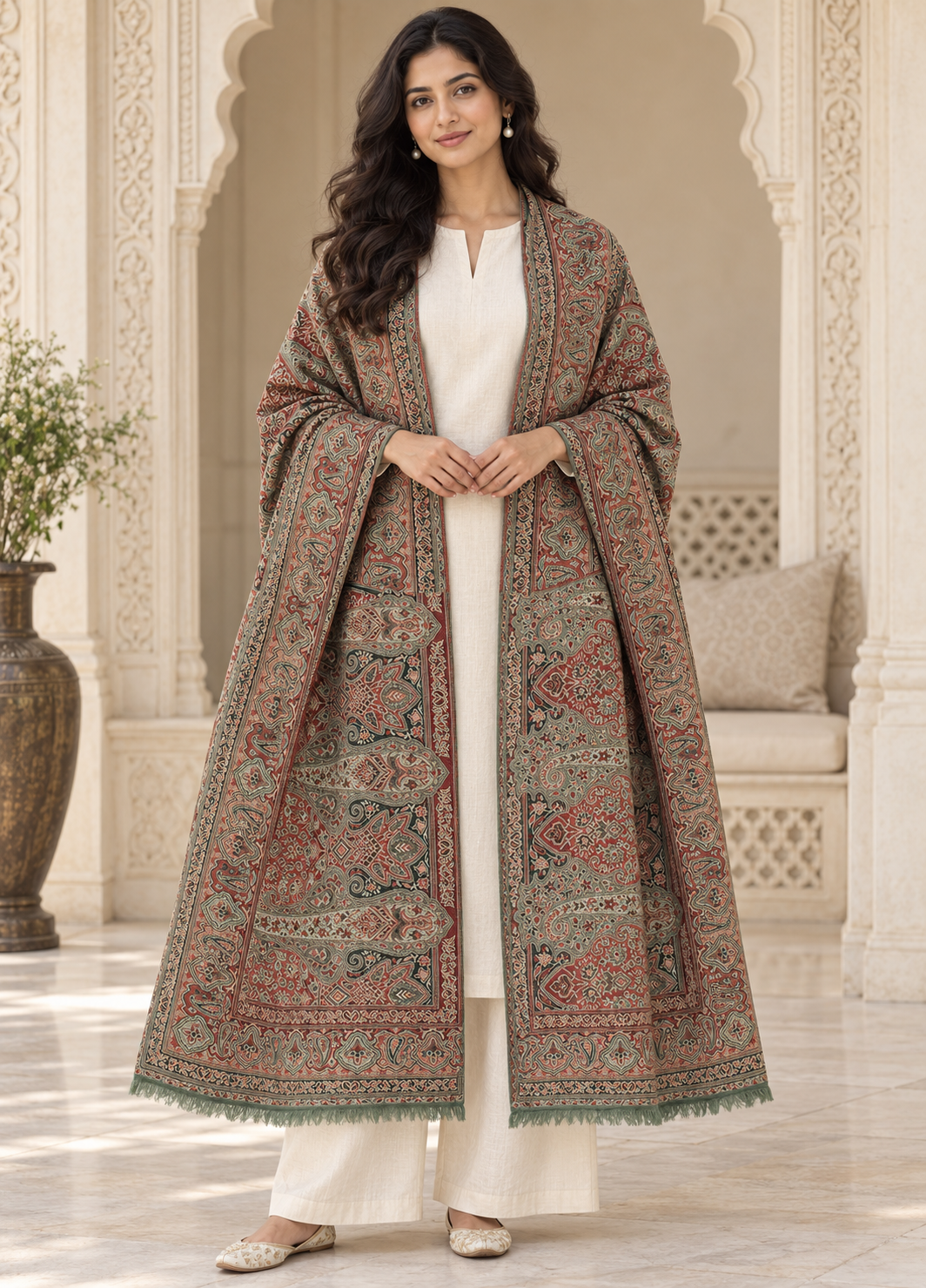 Weavers Villa Ornate Paisley Woven Stole with Elegant Border For Women Soft & Cozy, Lightweight Warmth, Versatile Festive Styling, Reversible Shawl, Viscose Shawl
