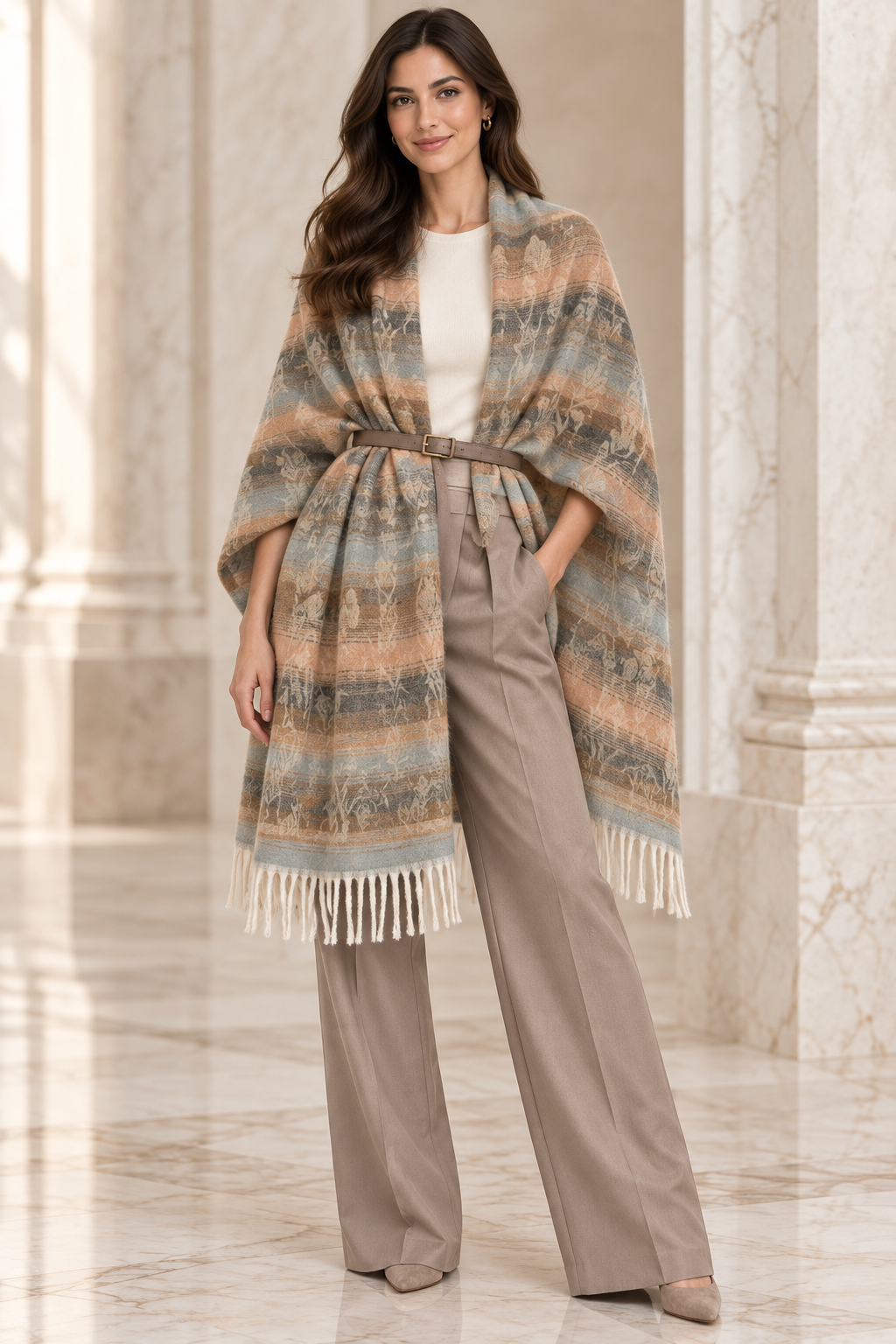 Weavers Villa Abstract Striped Woven Shawl with Fringe Finish For Women Soft Textured Feel, Lightweight Comfort , Easy Layering, Versatile Everyday Styling