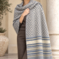 Weavers Villa Geometric Diamond Woven Shawl with Striped Border and Fringe For Women Soft Textured Feel, Lightweight Comfort , Easy Layering, Versatile Everyday Styling