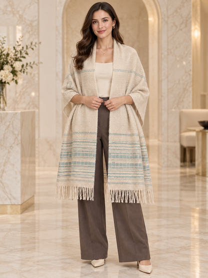 Weavers Villa Minimal Striped Woven Shawl with Fringe Finish For Women Soft Textured Feel, Lightweight Comfort , Easy Layering, Versatile Everyday Styling