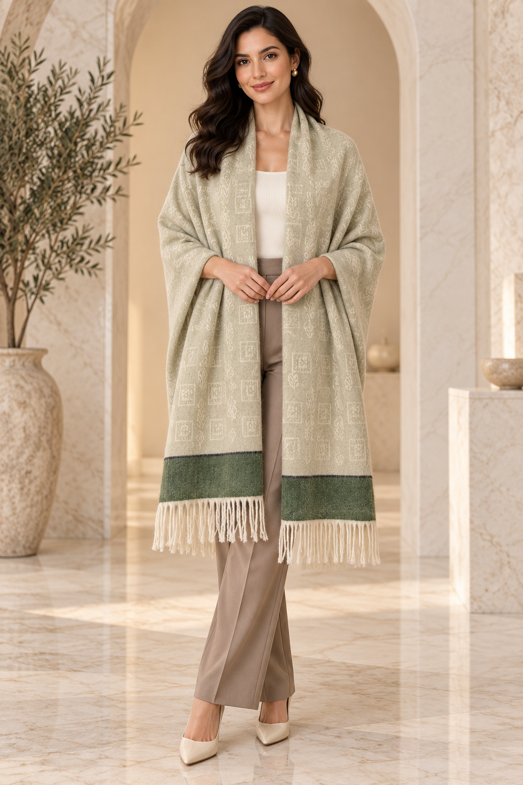 Elegant Woven Shawl with Floral Border and Fringe Finish For Women Soft Textured Feel, Lightweight Comfort , Easy Layering, Versatile Everyday Styling
