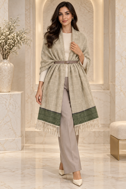 Elegant Woven Shawl with Floral Border and Fringe Finish For Women Soft Textured Feel, Lightweight Comfort , Easy Layering, Versatile Everyday Styling