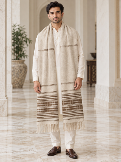 Weavers Villa Minimal Striped Woven Shawl with Fringe Finish For Men Soft Textured Feel, Lightweight Comfort , Easy Layering, Versatile Everyday Styling