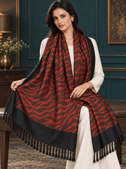 WV-105-RED | Rust-red and black woven stole | Seated full-coverage drape