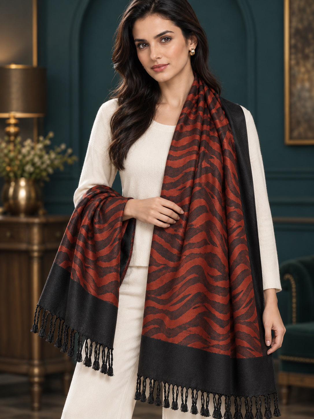 WV-105-RED | Woven stole | Creative draping style 2