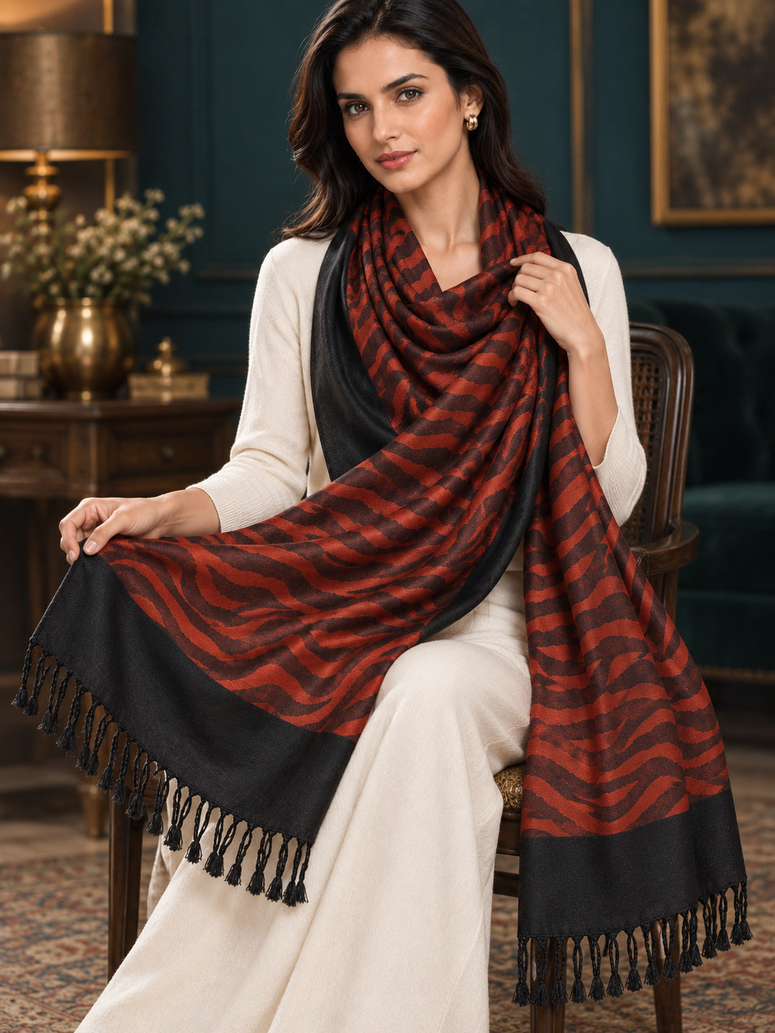 WV-105-RED | Woven stole | Creative draping style 3