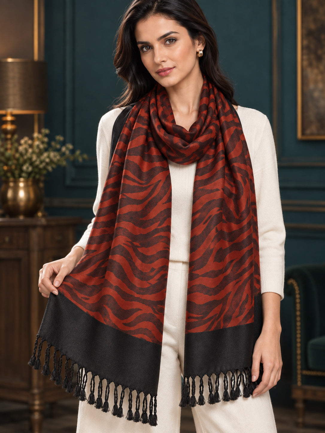 WV-105-RED | Woven stole | Creative draping style 4