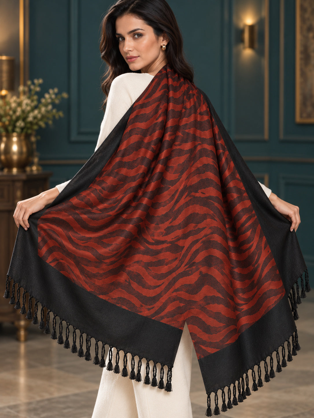 WV-105-RED | Woven stole | Creative draping style 5