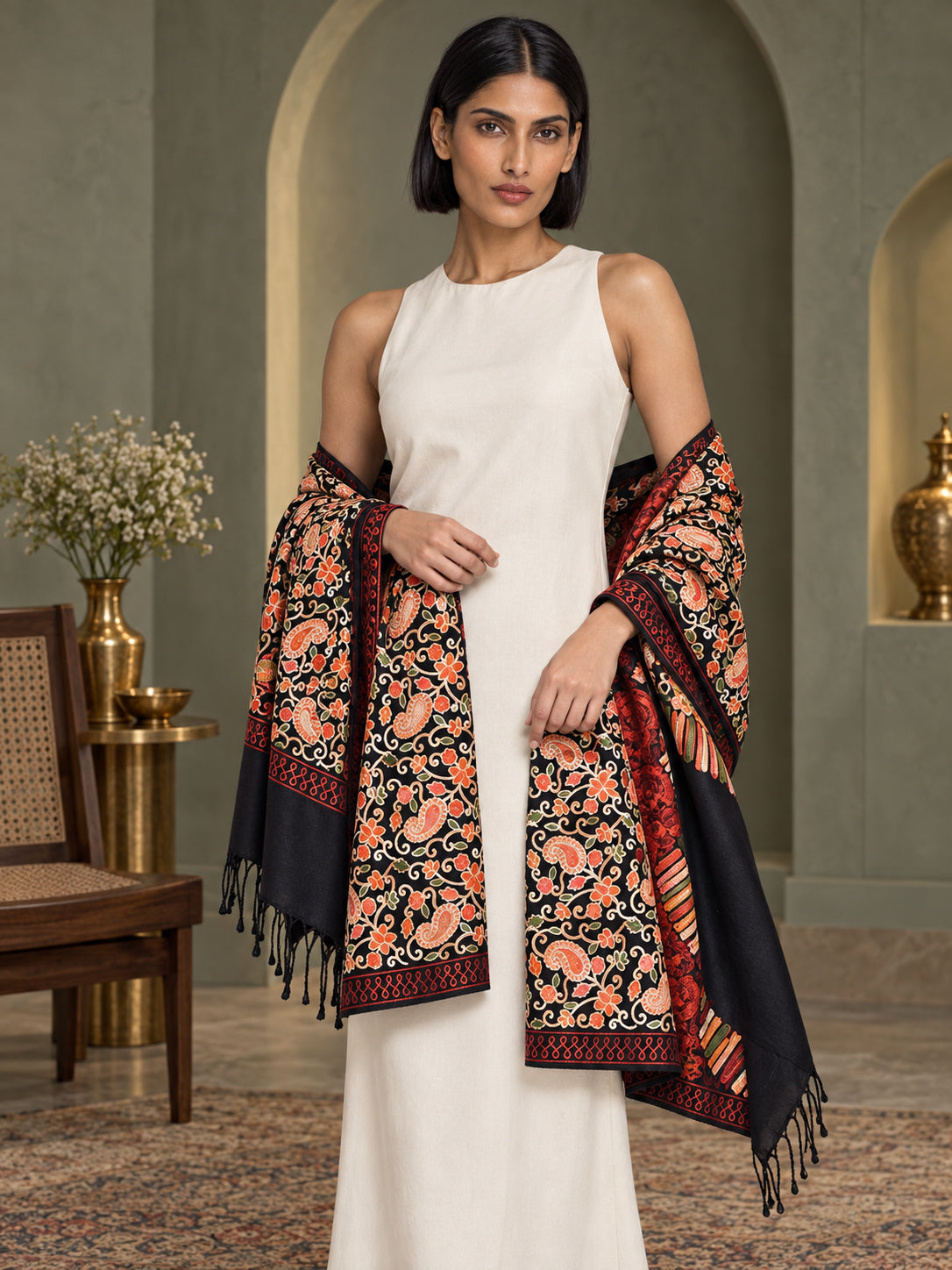 WV-111-BLACK | Woven stole | Elegant drape 3