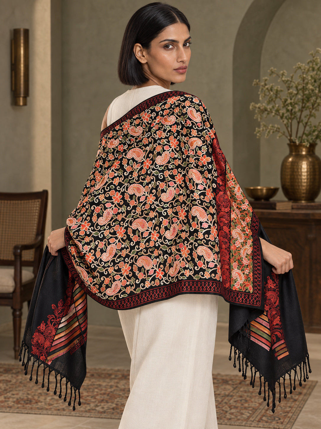 WV-111-BLACK | Woven stole | Elegant drape 5