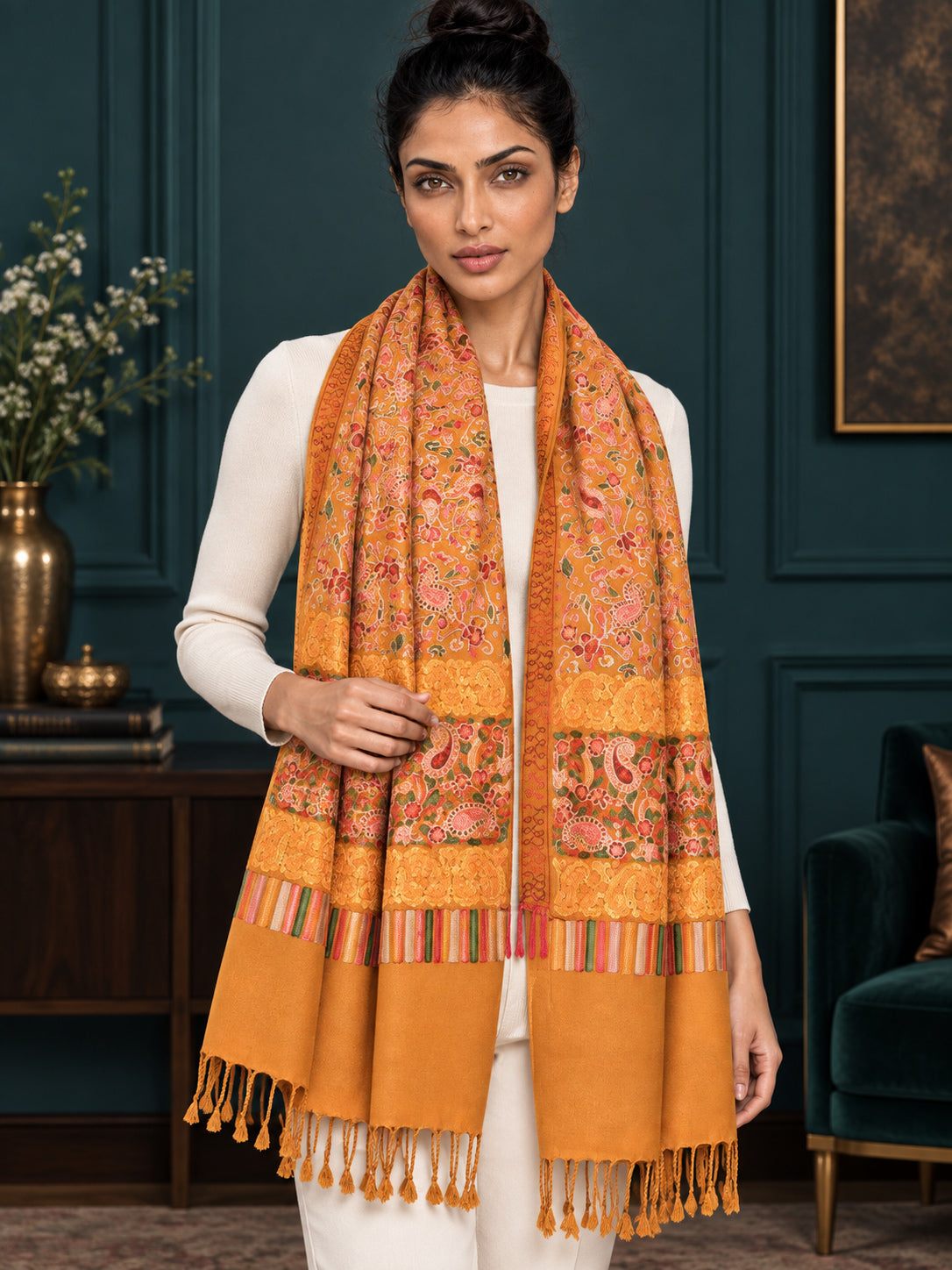 WV-111-MUSTARD | Woven stole | Elegant drape 4