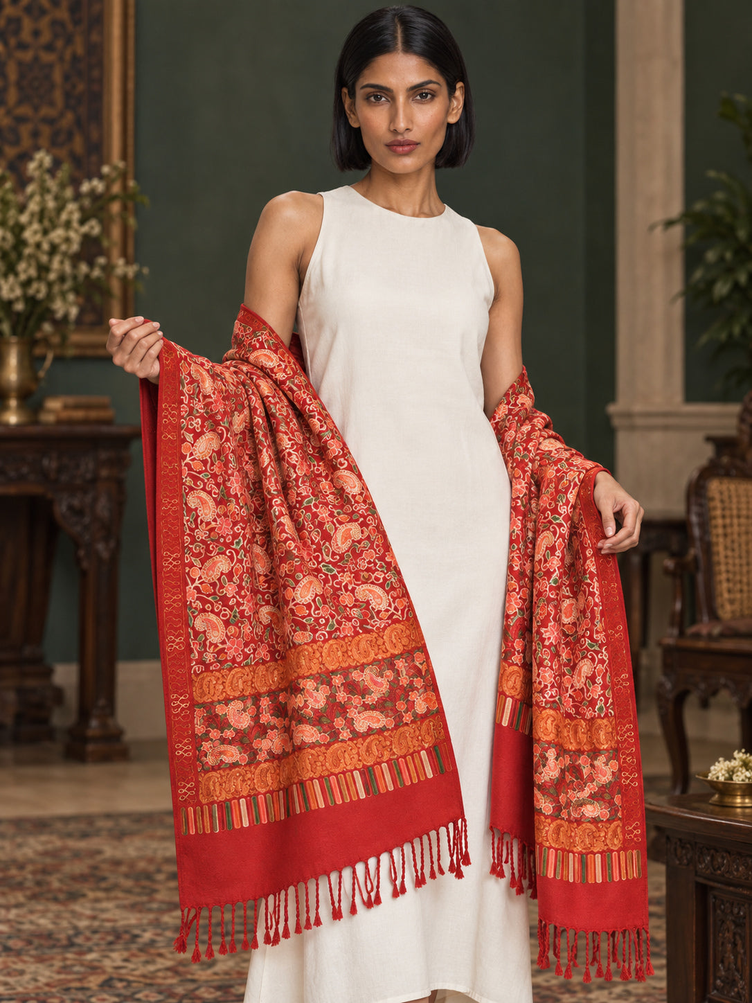 WV-111-RED | Woven stole | Elegant drape 3