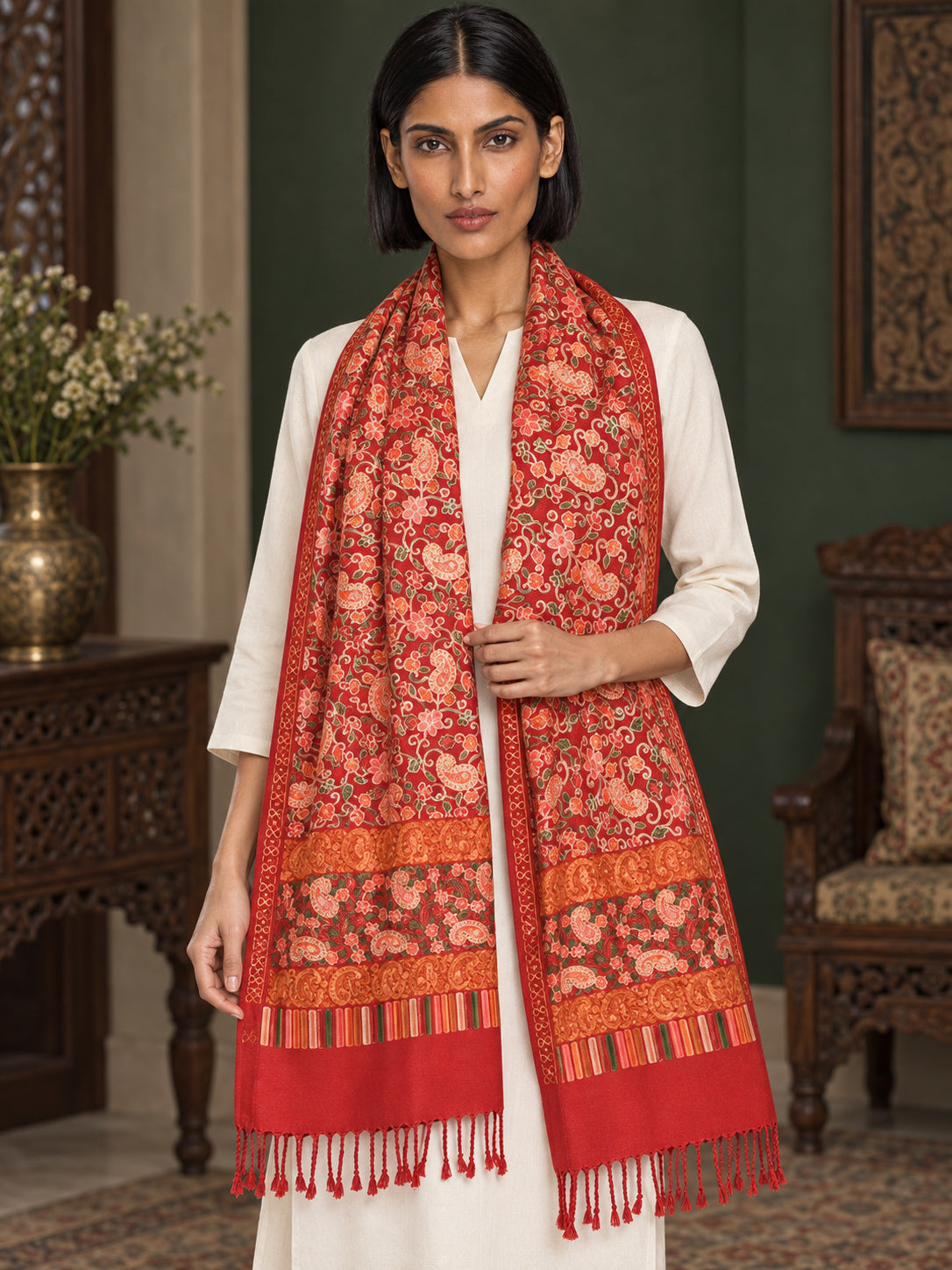 WV-111-RED | Woven stole | Elegant drape 4