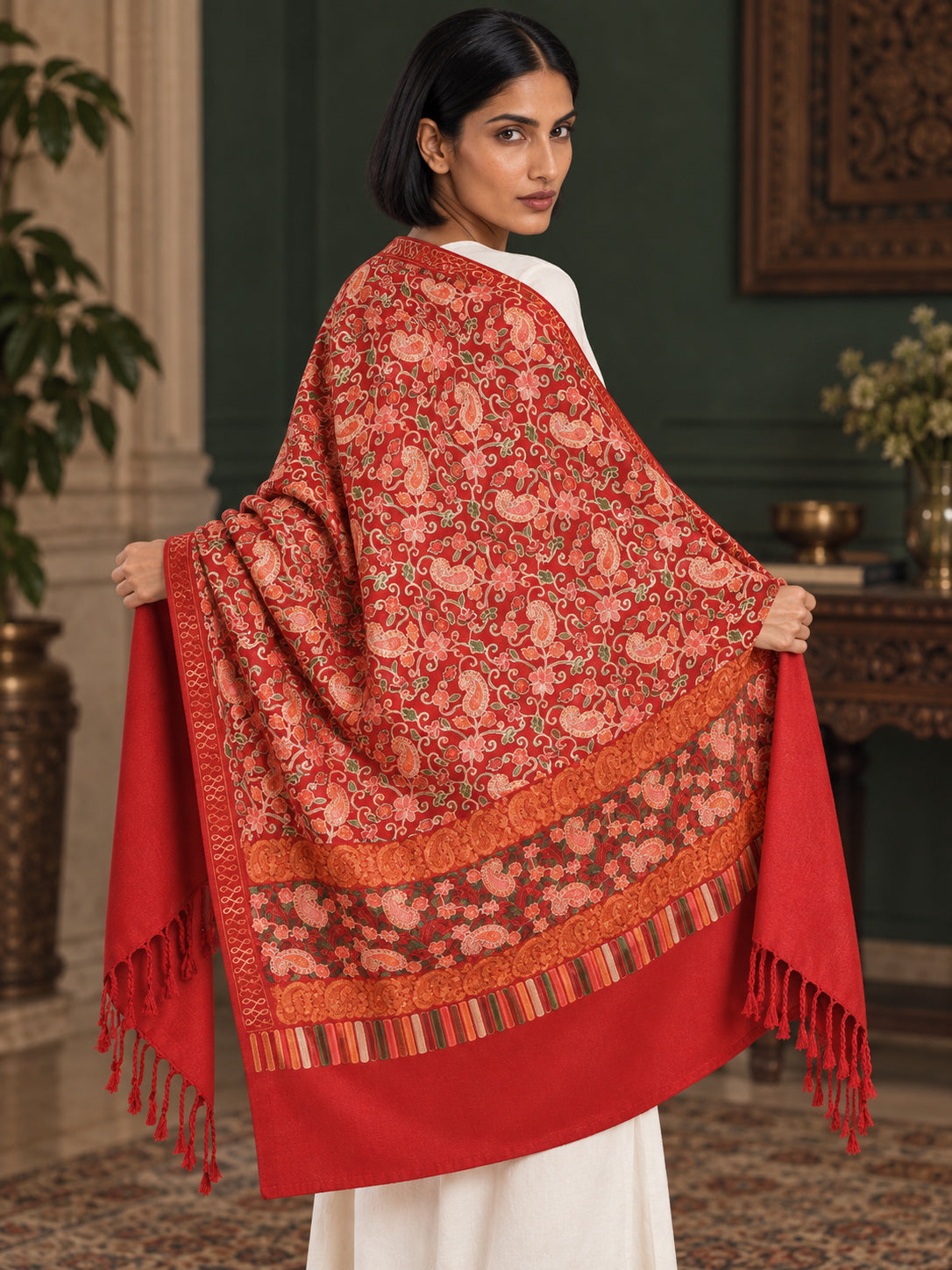 WV-111-RED | Woven stole | Elegant drape 5