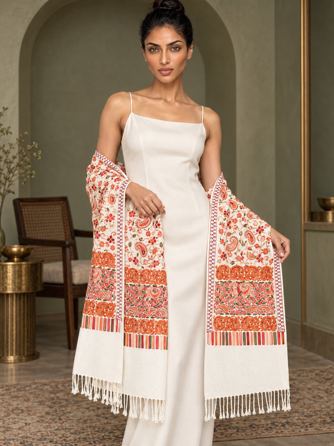 WV-111-WHITE | Woven stole | Elegant drape 3