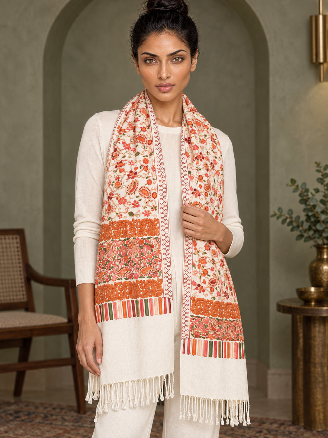 WV-111-WHITE | Woven stole | Elegant drape 4
