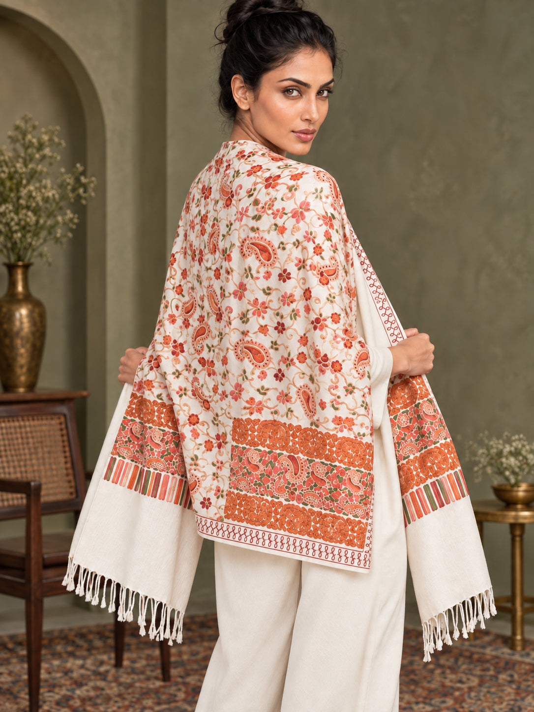 WV-111-WHITE | Woven stole | Elegant drape 5