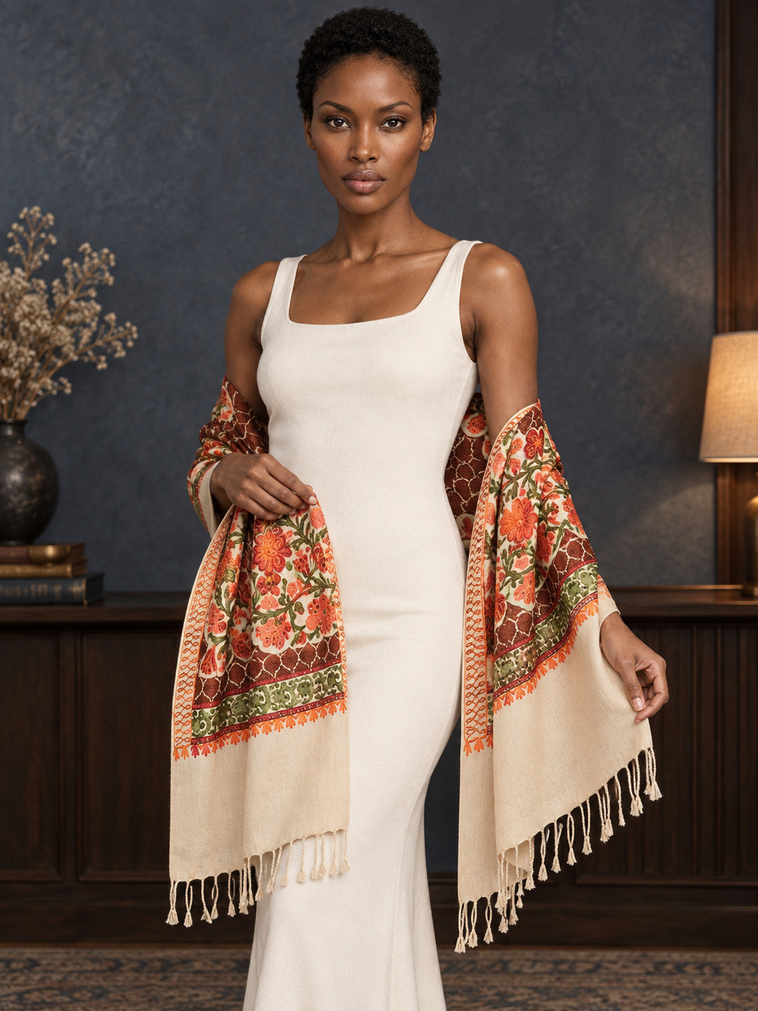 WV-112-BEIGE | Woven stole | Elegant drape 3
