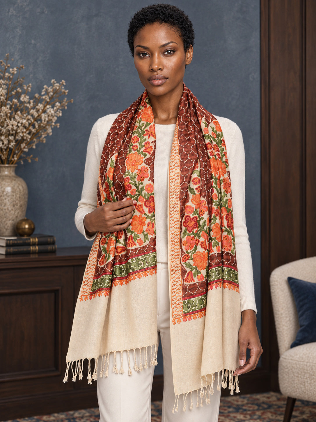 WV-112-BEIGE | Woven stole | Elegant drape 4