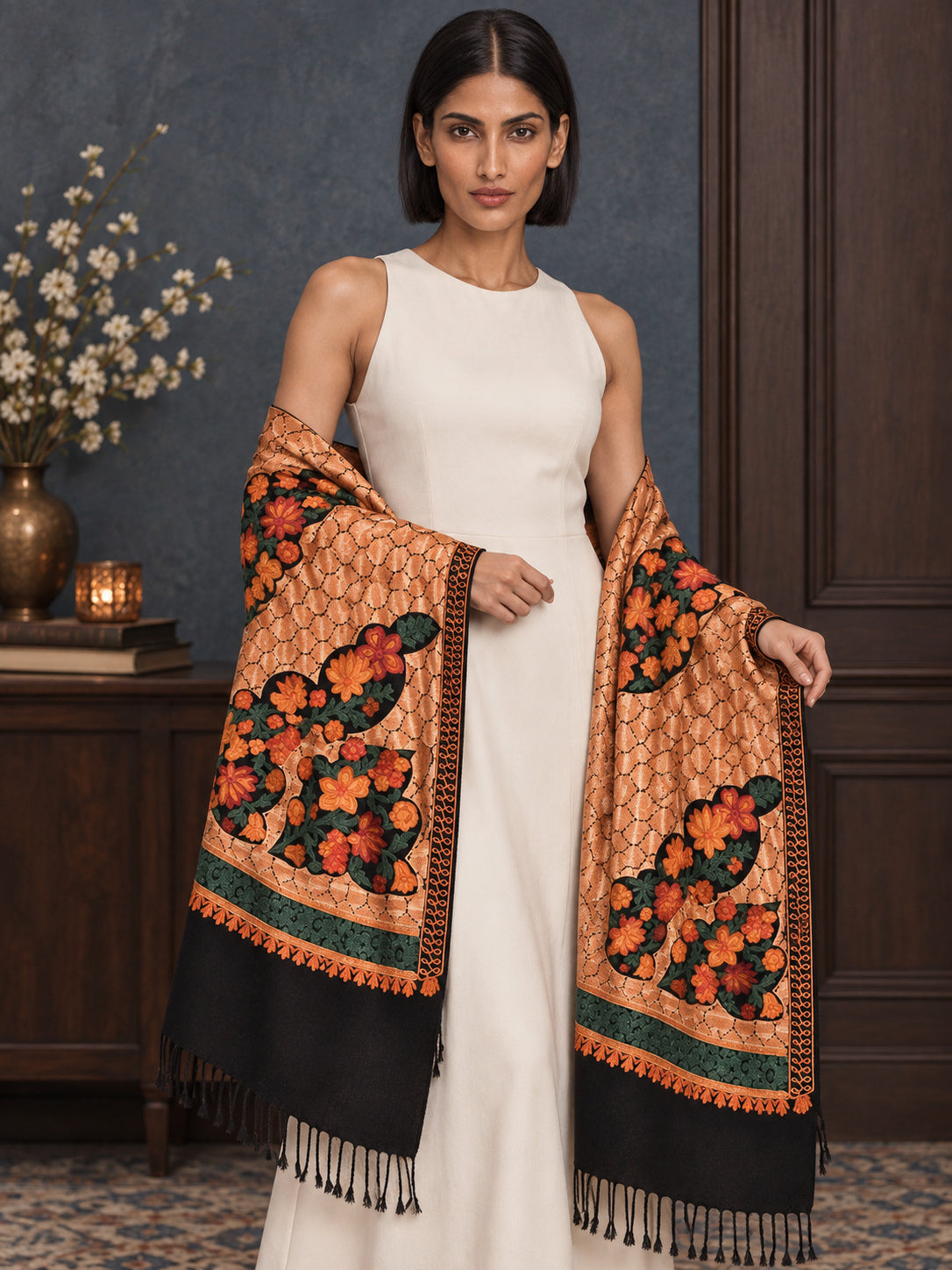 WV-112-BLACK | Woven stole | Elegant drape 3