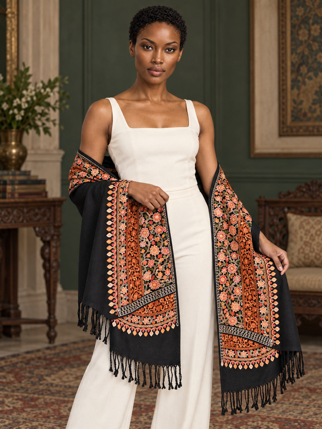 WV-113-BLACK | Woven stole | Elegant drape 3