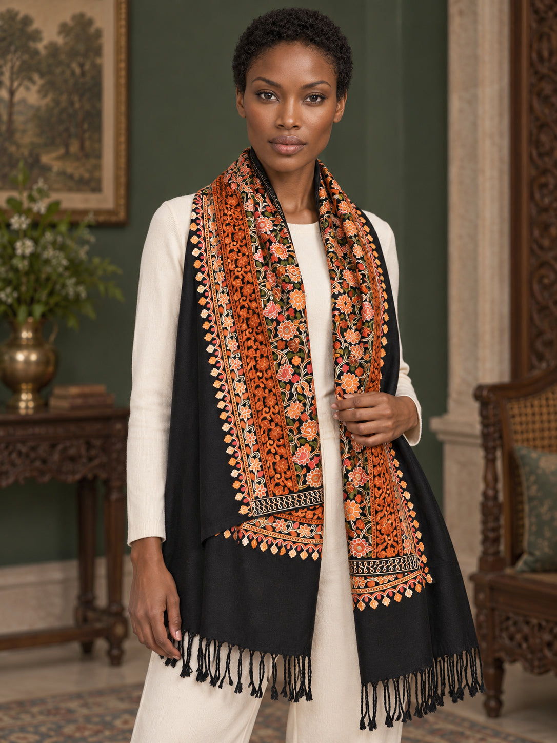 WV-113-BLACK | Woven stole | Elegant drape 4