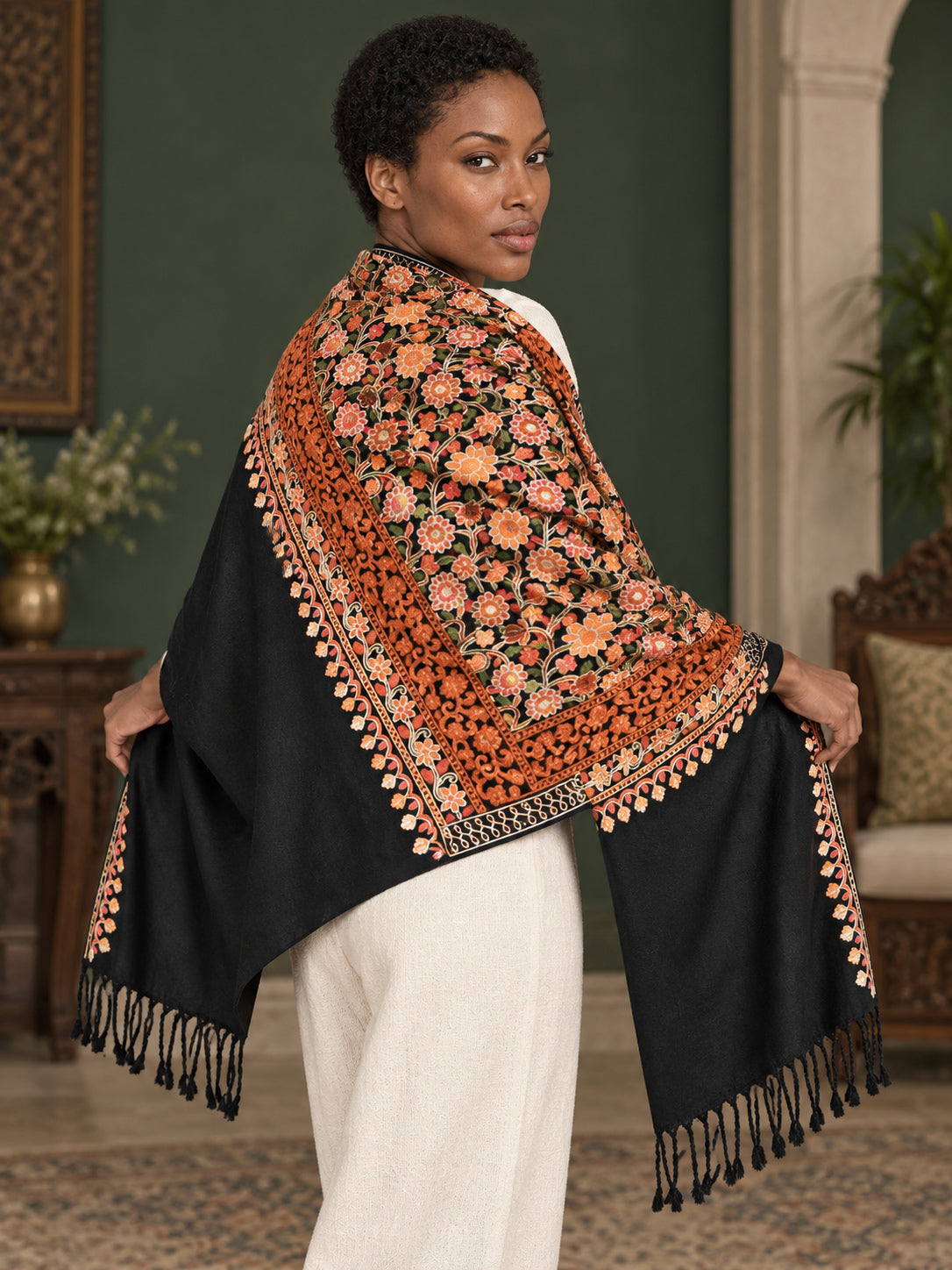WV-113-BLACK | Woven stole | Elegant drape 5