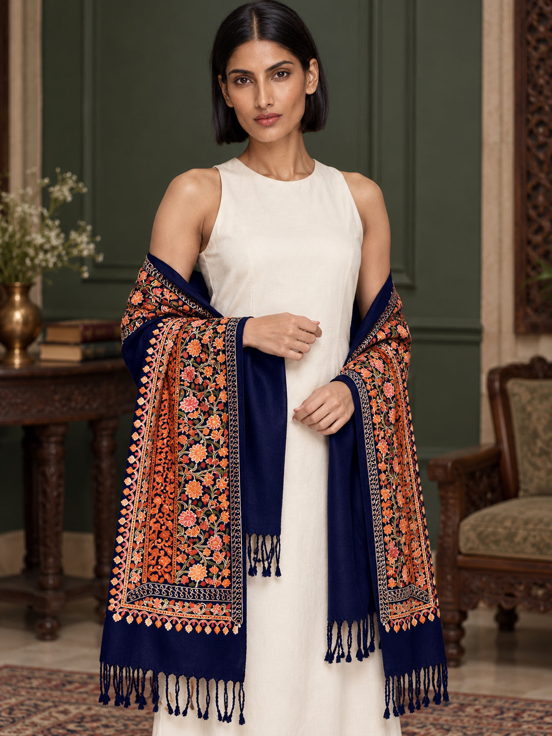 WV-113-NAVYBLUE | Woven stole | Elegant drape 3