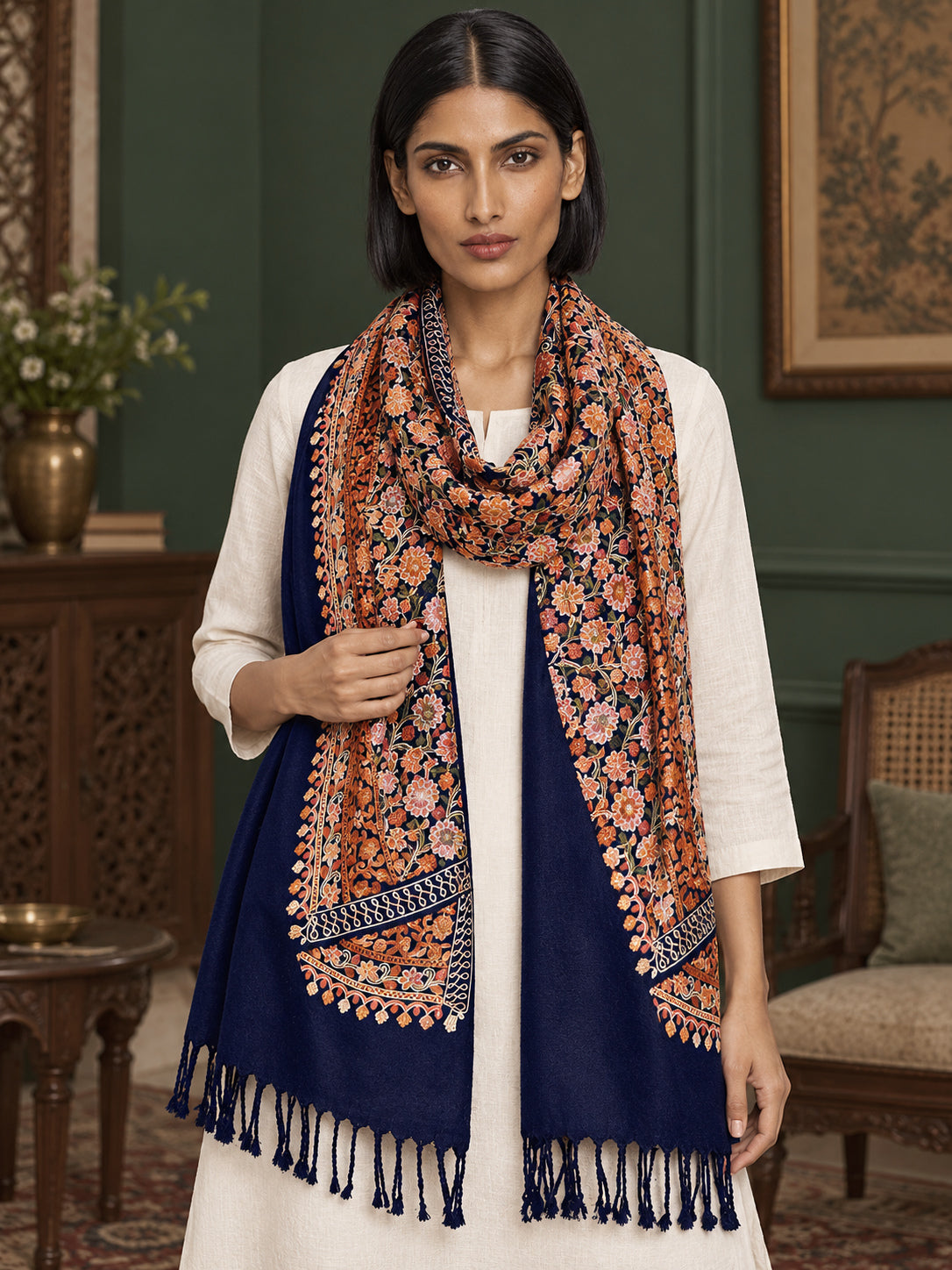 WV-113-NAVYBLUE | Woven stole | Elegant drape 4