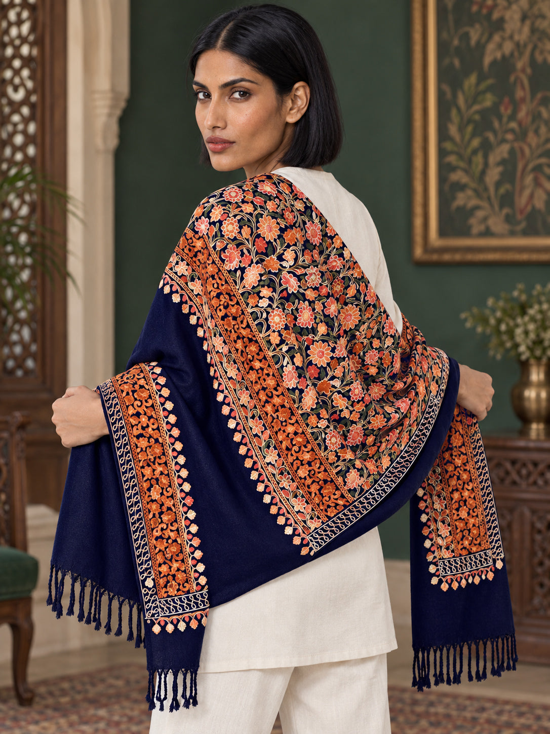 WV-113-NAVYBLUE | Woven stole | Elegant drape 5