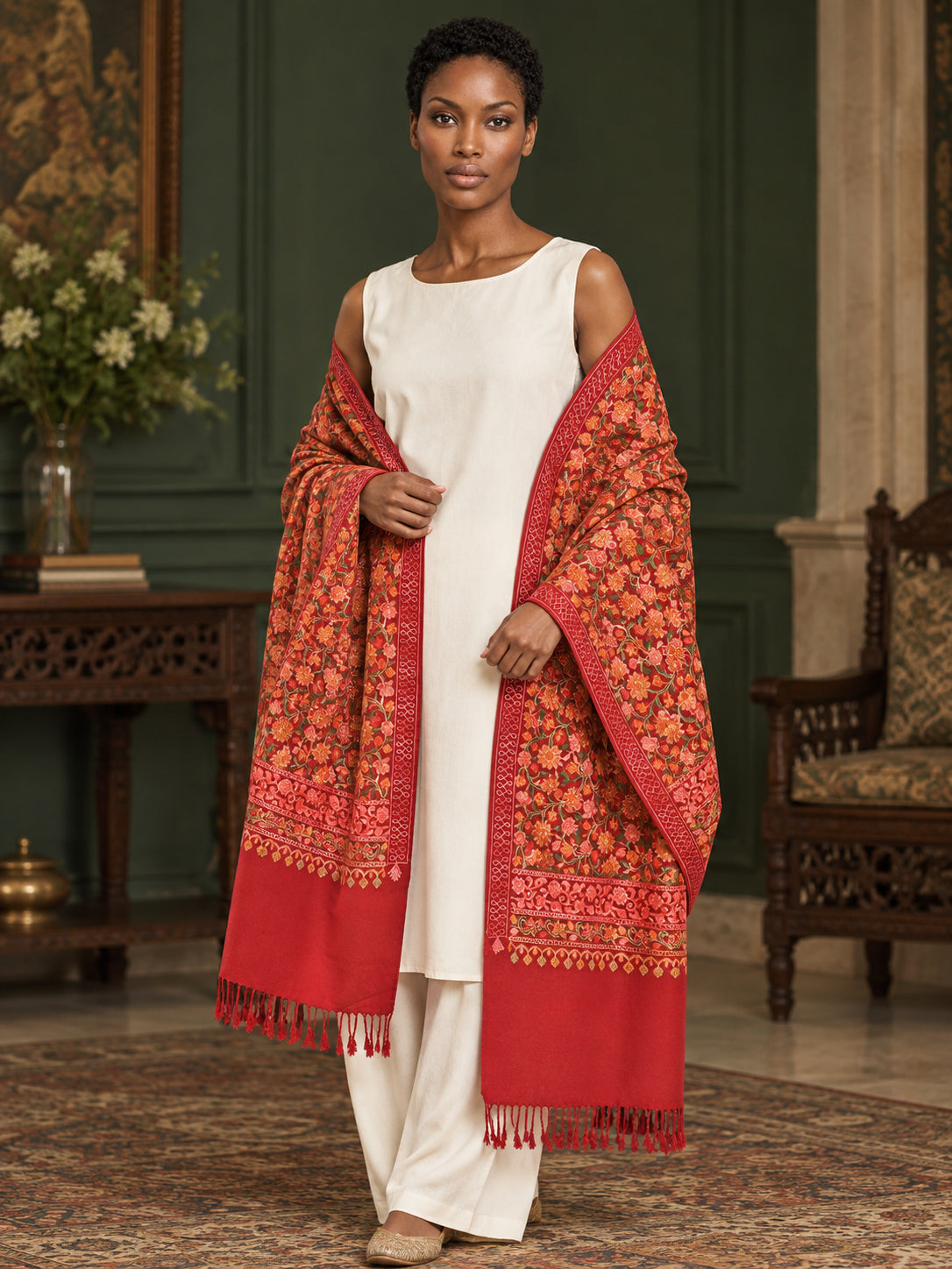 WV-113-RED | Woven stole | Elegant drape 3