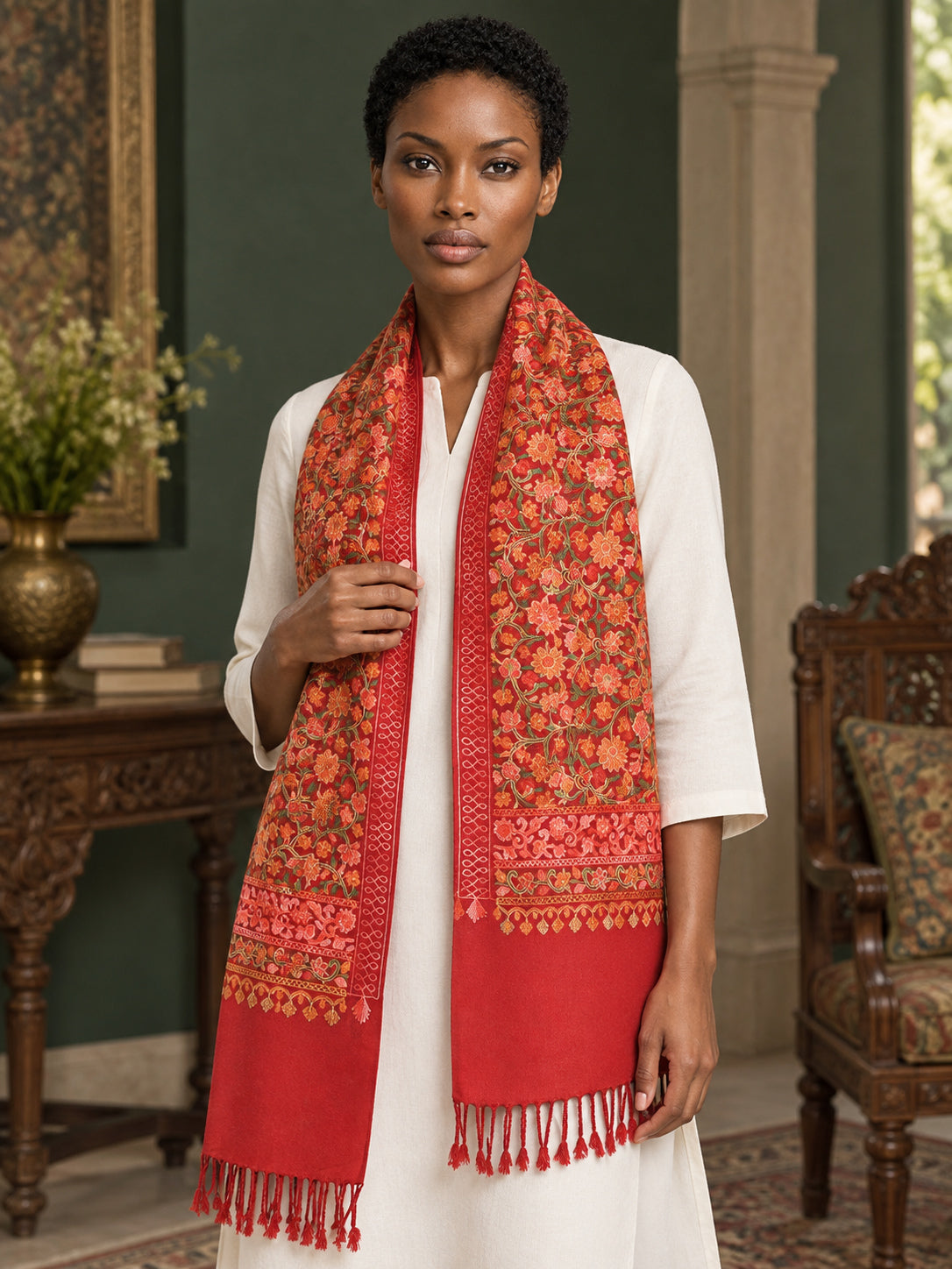 WV-113-RED | Woven stole | Elegant drape 4