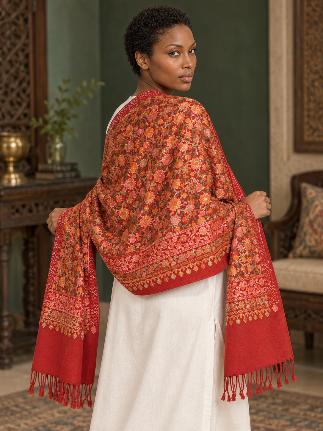 WV-113-RED | Woven stole | Elegant drape 5