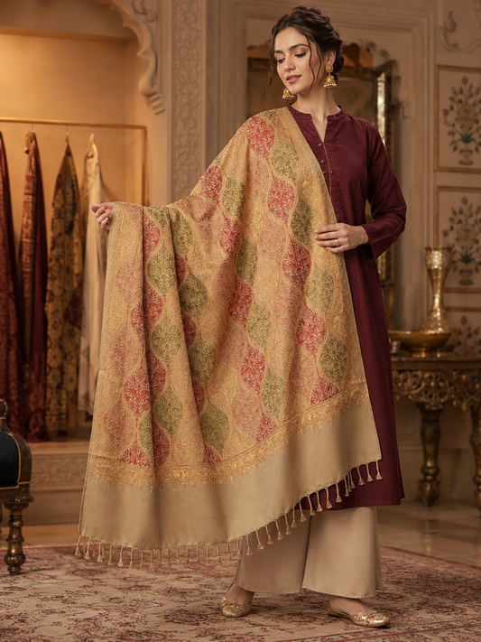 Women's Wool Blend Full Embroidery Matka Shawl