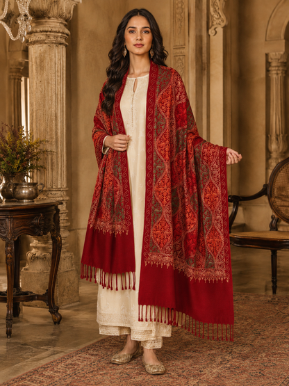 Women's Wool Blend Full Embroidery Matka Shawl