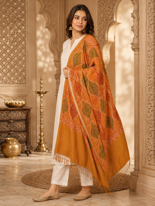 Women's Wool Blend Full Embroidery Matka Shawl