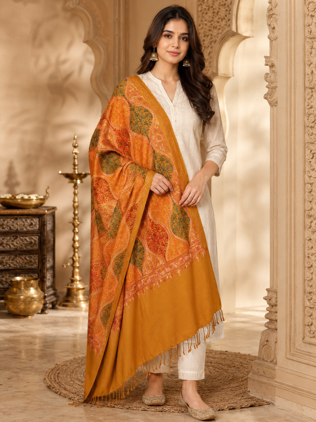 Women's Wool Blend Full Embroidery Matka Shawl