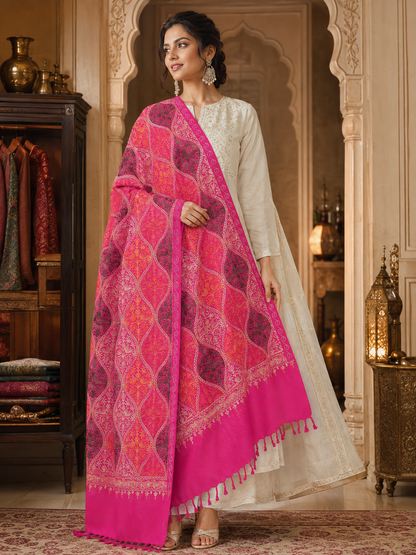 Women's Wool Blend Full Embroidery Matka Shawl