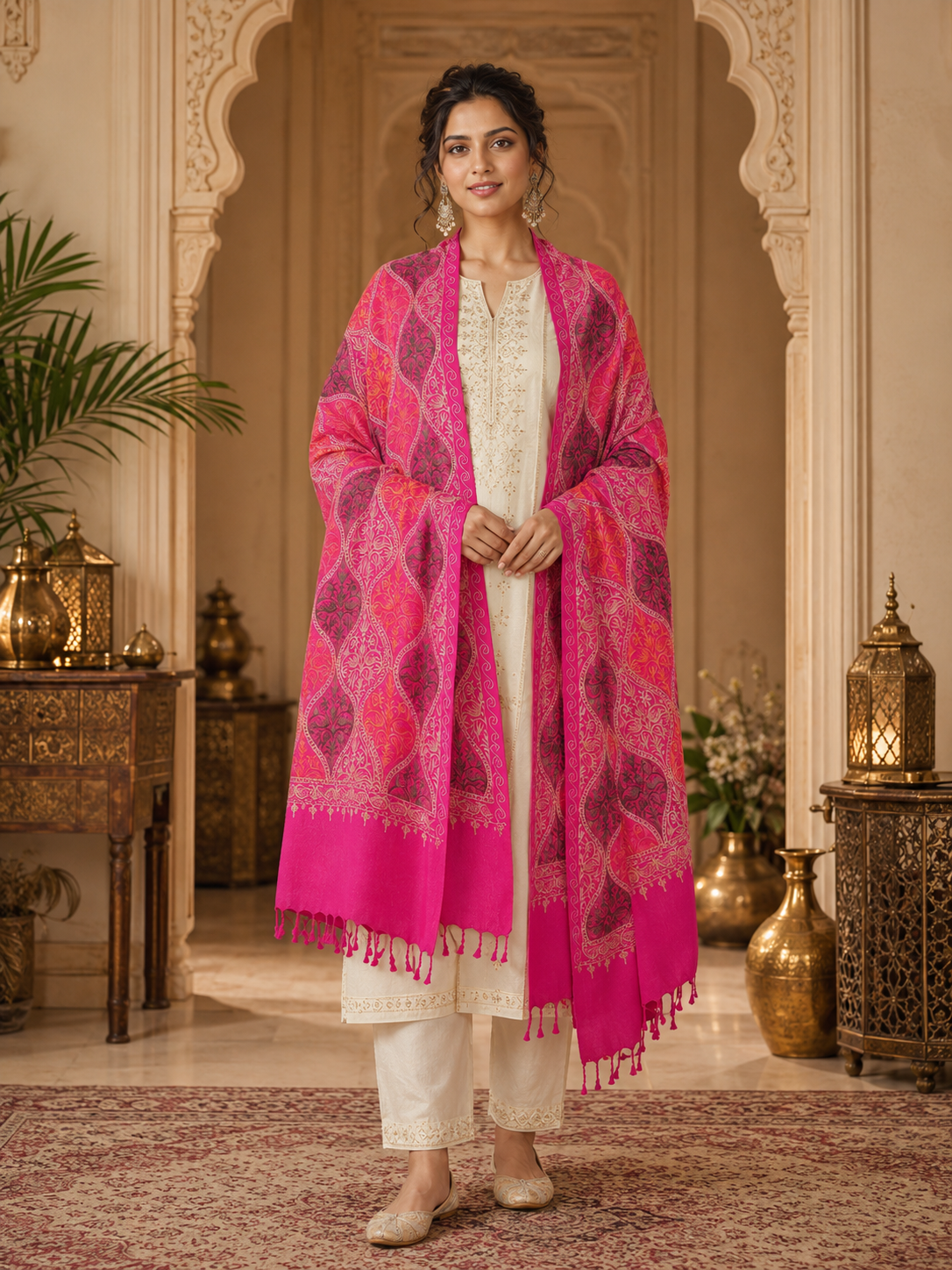 Women's Wool Blend Full Embroidery Matka Shawl
